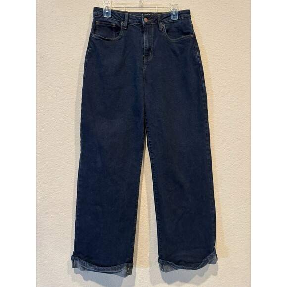 Fashion Nova Wide Leg Cuffed Dark Wash Jeans Madewell Emmett Dupe Size 5 Hi Rise - Picture 2 of 8